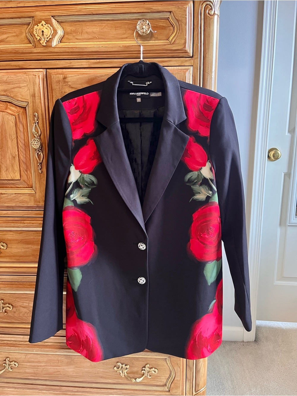 Karl Lagerfeld Black Blazer with Red Rose Motif